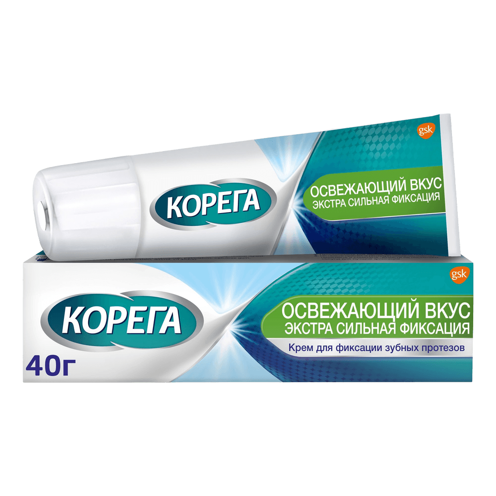 Korega Osvezhayushchiy vkus dlya fiksatsii zubnykh protezov krem, 40 g