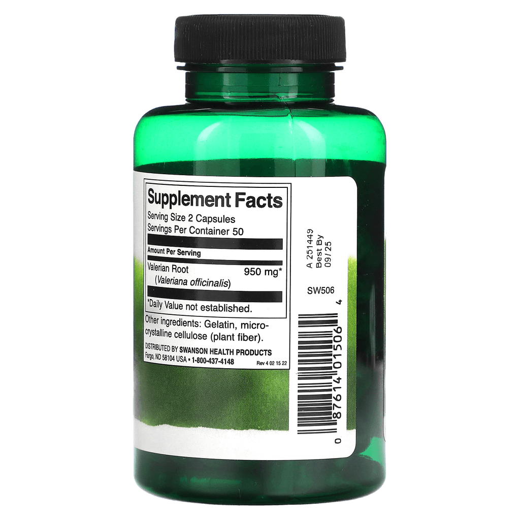 Valeriana ildizi (Swanson Valerian Root), 475 mg, caps. №100