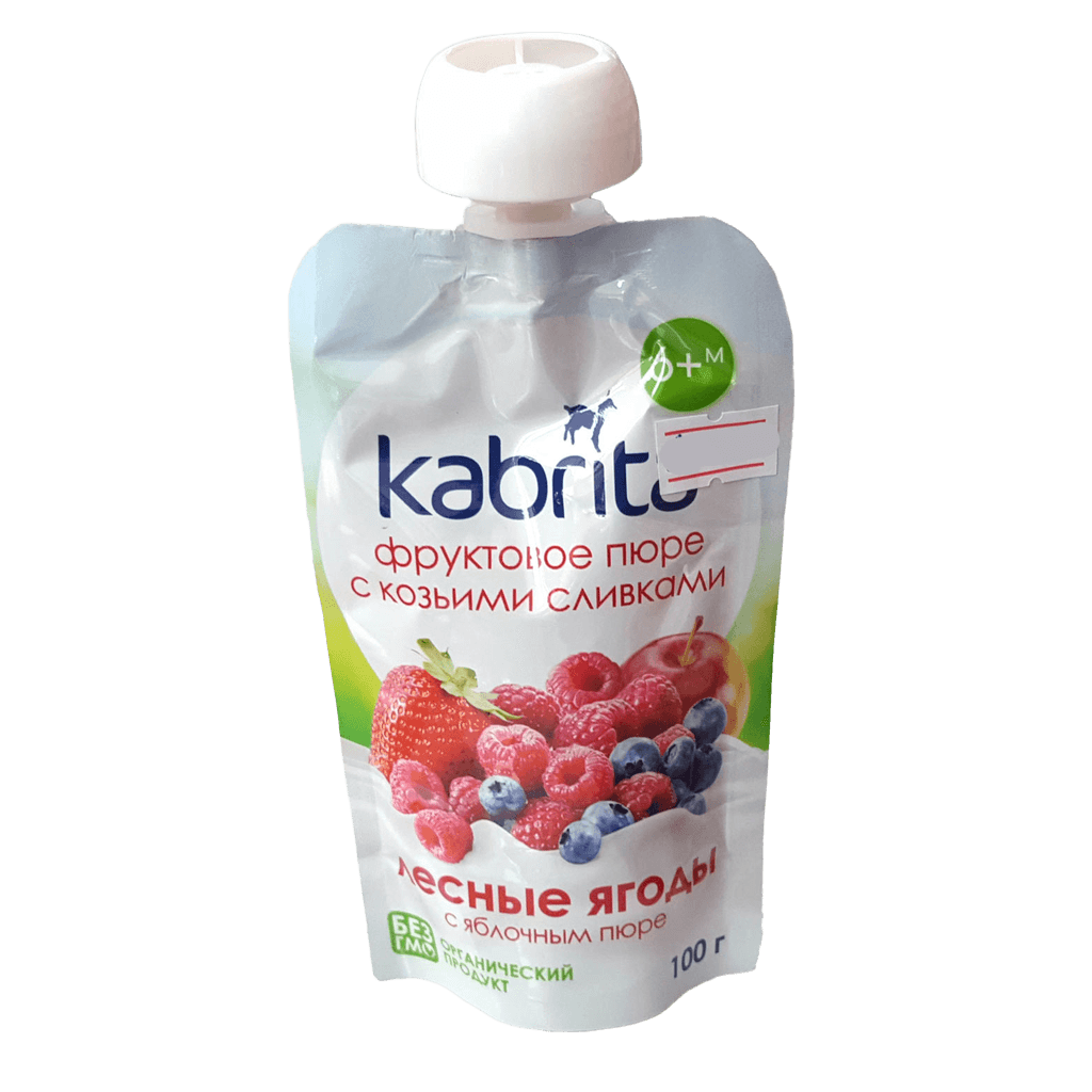 Пюре с козьими сливками Kabrita, 100 г (лесные ягоды, яблоко)