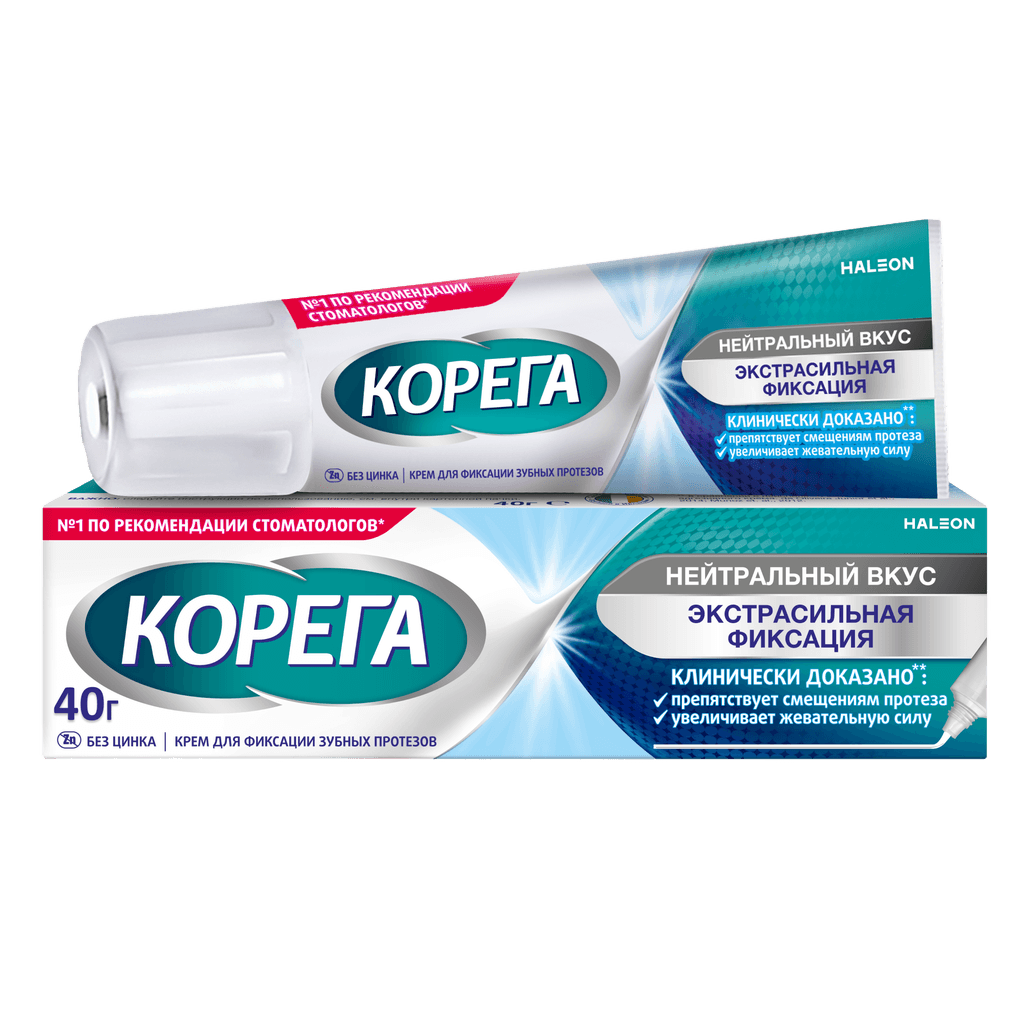 Korega Neytralnyy vkus dlya fiksatsii zubnykh protezov krem, 40 g