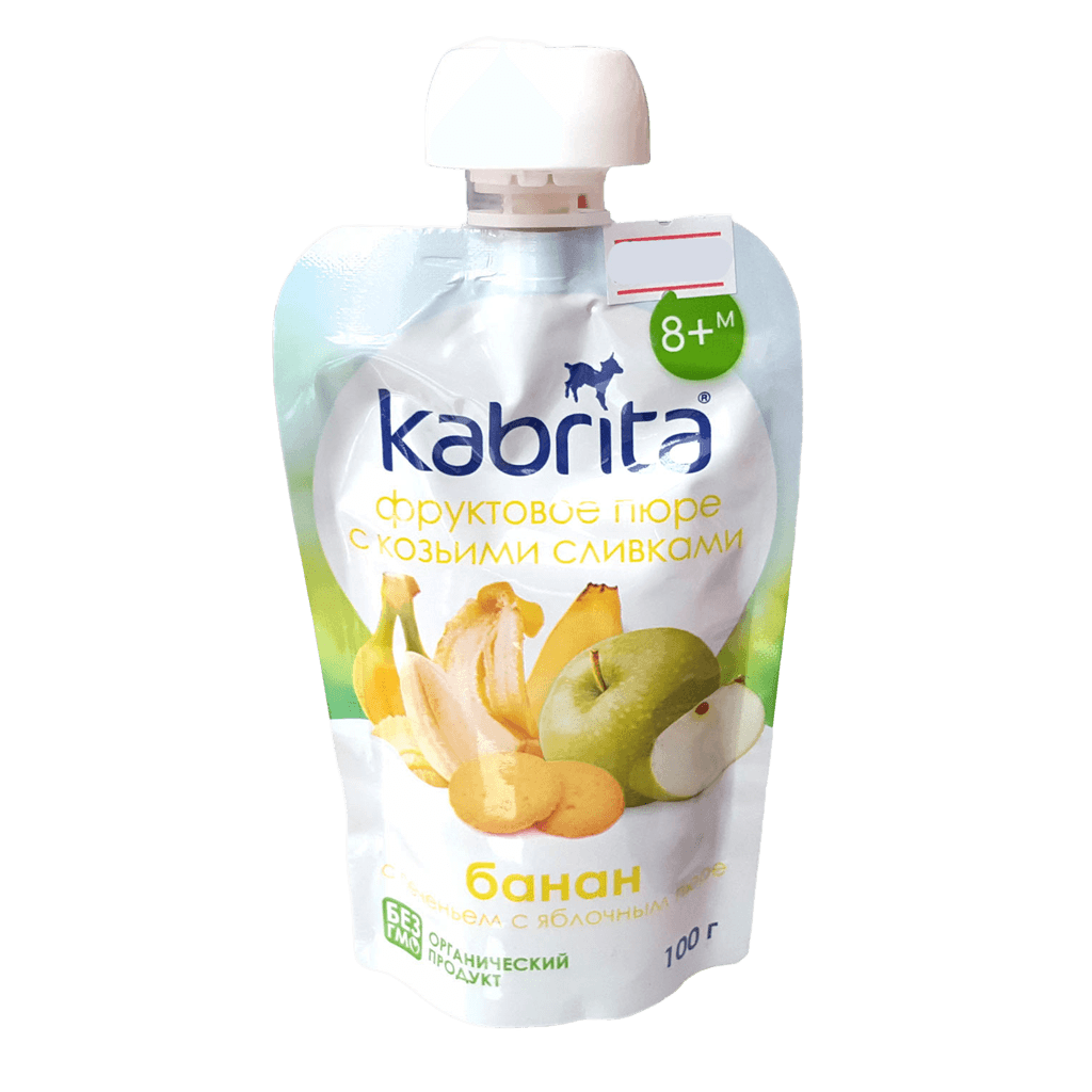 Пюре с козьими сливками Kabrita, 100 г (банан, печенье, яблоко)
